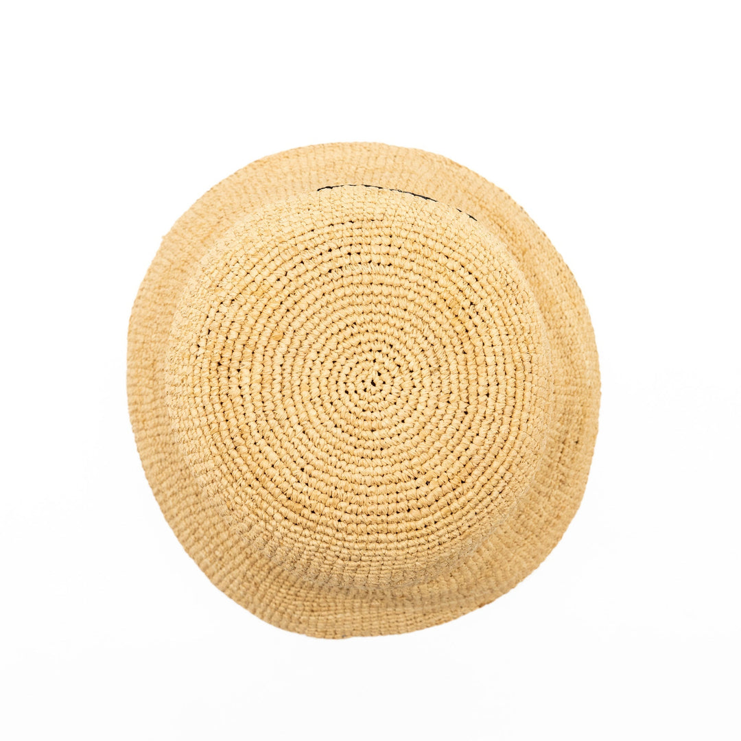 Celine Size S Triomphe Bucket Hat In Raffia Natural/Black