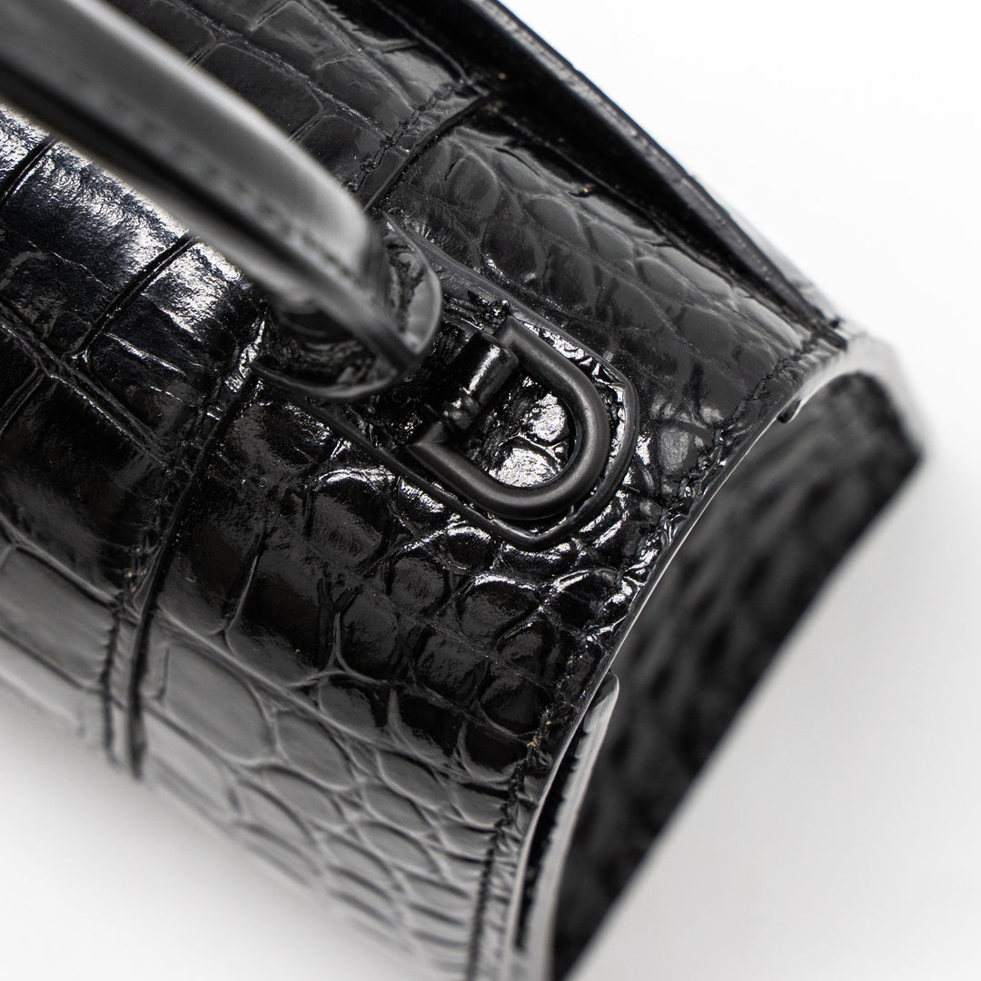 Top Quality Balenciaga Hourglass XS Croc-Embossed Calfskin So Black