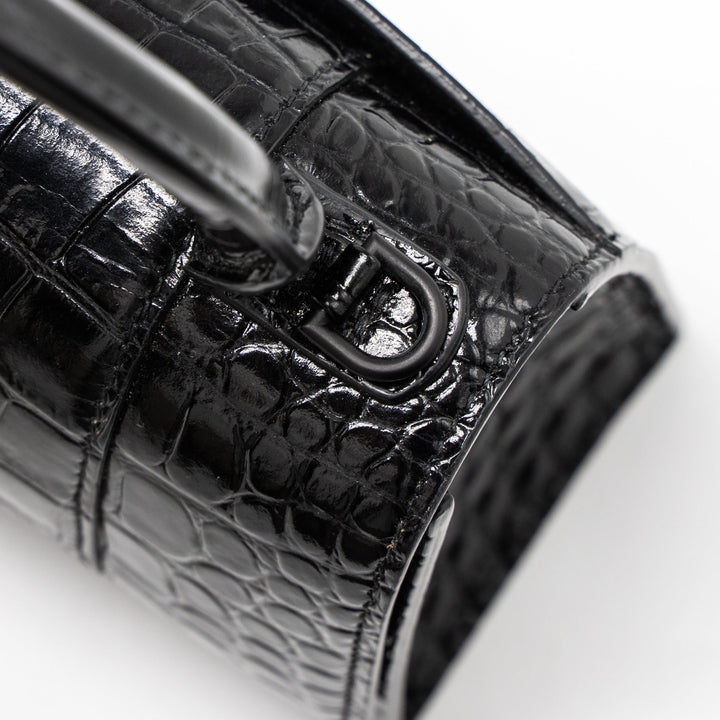 Top Quality Balenciaga Hourglass XS Croc-Embossed Calfskin So Black