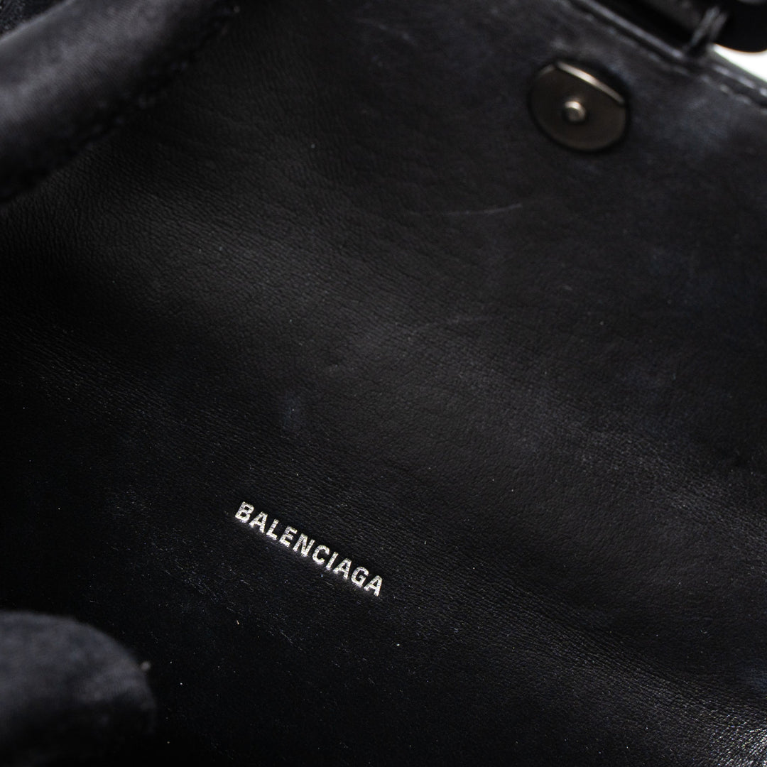 Top Quality Balenciaga Hourglass XS Croc-Embossed Calfskin So Black