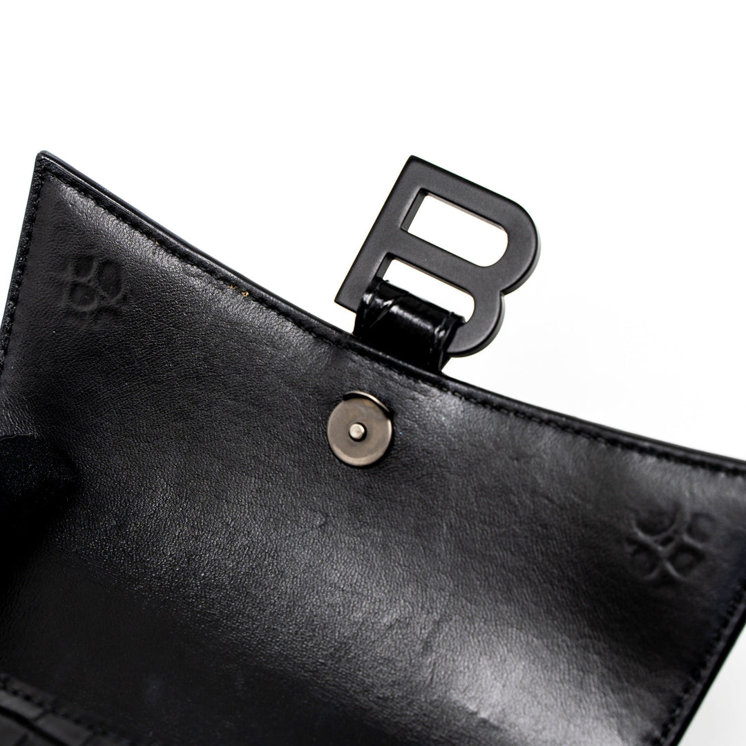 Top Quality Balenciaga Hourglass XS Croc-Embossed Calfskin So Black