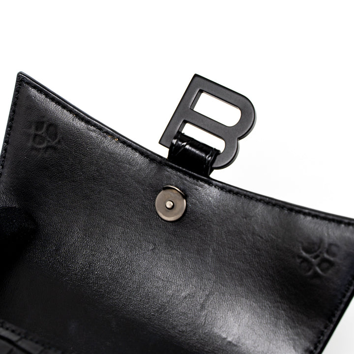 Top Quality Balenciaga Hourglass XS Croc-Embossed Calfskin So Black