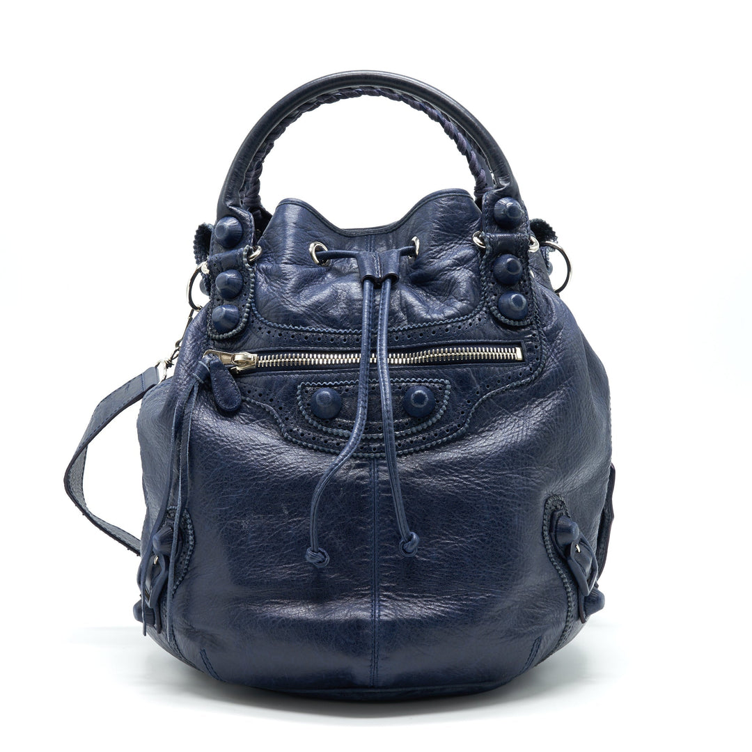 Top Quality Balenciaga Giant Pompon Bucket Bag Navy