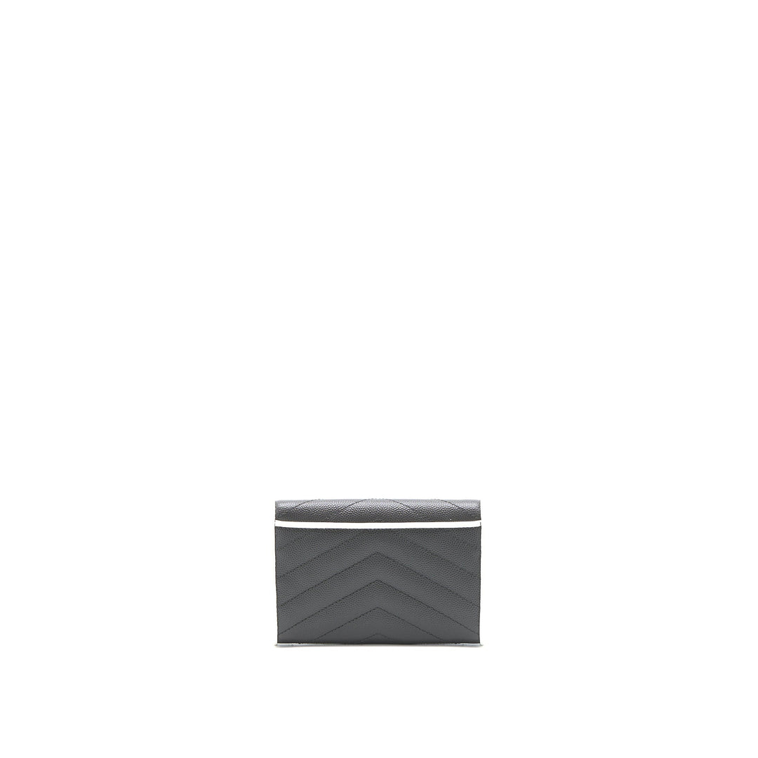 Saint Laurent Small Flap Wallet Grained Calfskin Grey/White SHW