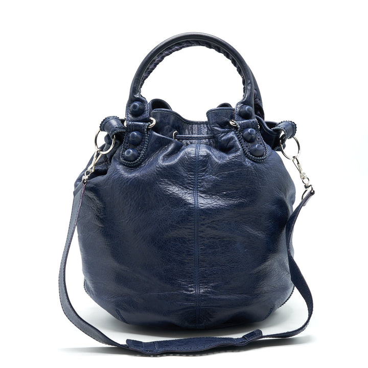 Top Quality Balenciaga Giant Pompon Bucket Bag Navy