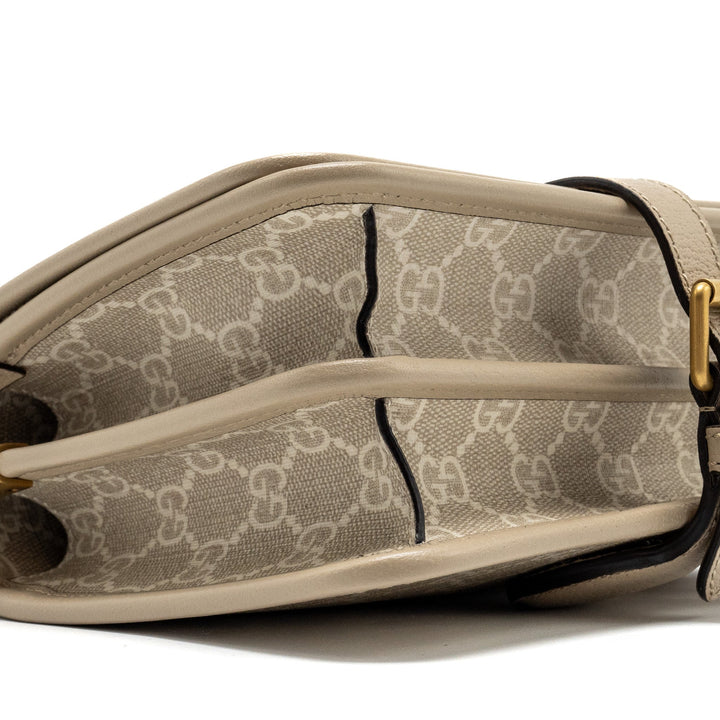 Gucci Interlock GG logo Crossbody messanger bag canvas/ calfskin light grey