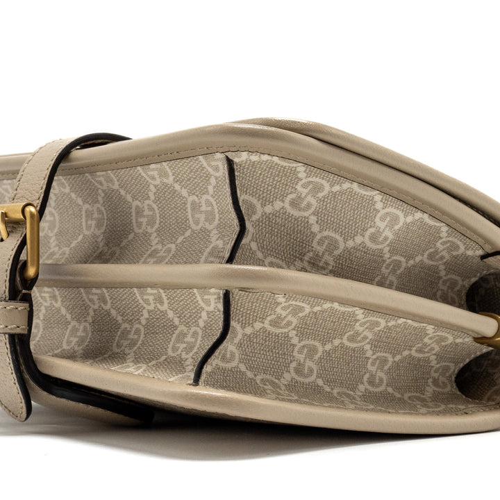 Gucci Interlock GG logo Crossbody messanger bag canvas/ calfskin light grey