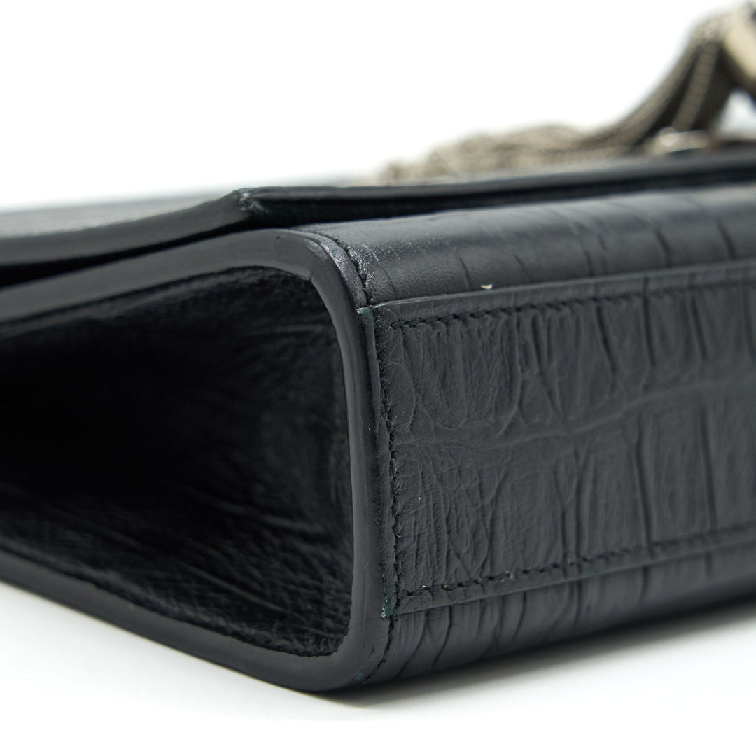 Saint Laurent Medium Kate with Tassel Croc Embossed Calfskin Black SHW