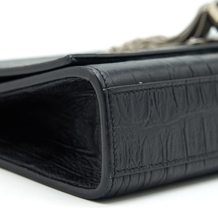 Saint Laurent Medium Kate with Tassel Croc Embossed Calfskin Black SHW