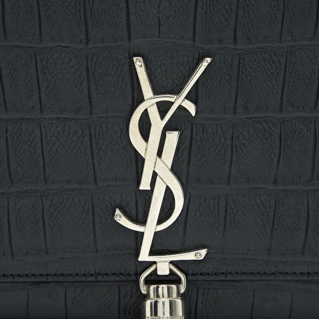 Saint Laurent Medium Kate with Tassel Croc Embossed Calfskin Black SHW