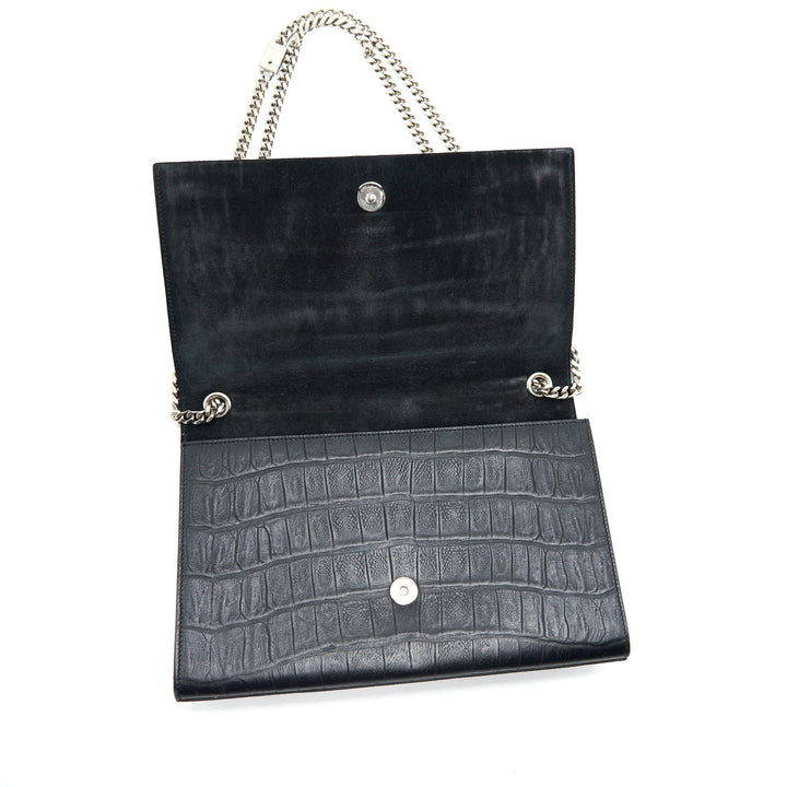 Saint Laurent Medium Kate with Tassel Croc Embossed Calfskin Black SHW