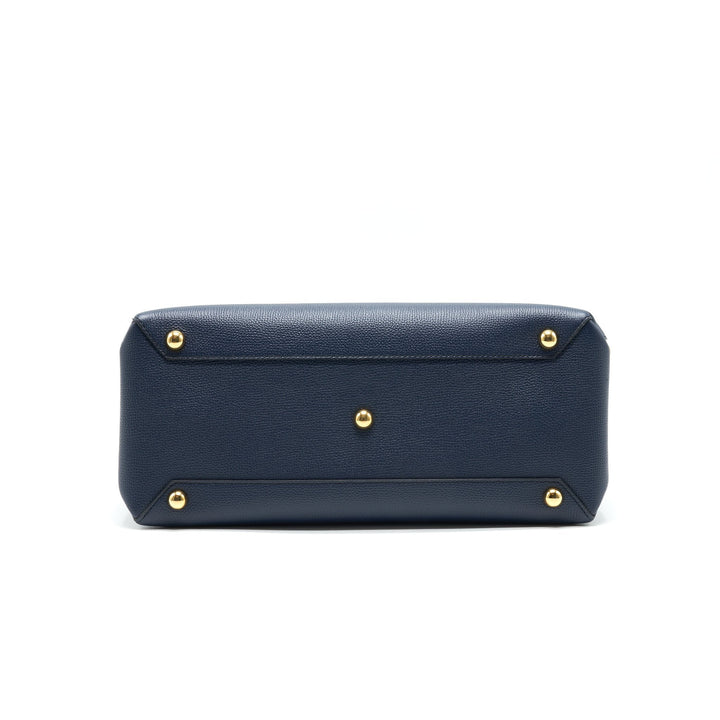 Burberry Leather/ Canvas Tote Bag Navy GHW