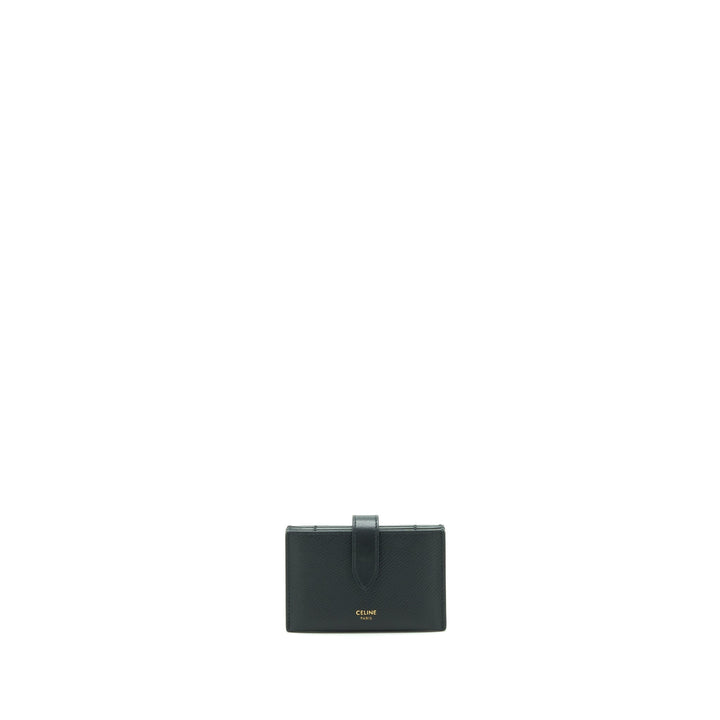 Celine Accordeon Card Holder Grained Calfskin Black