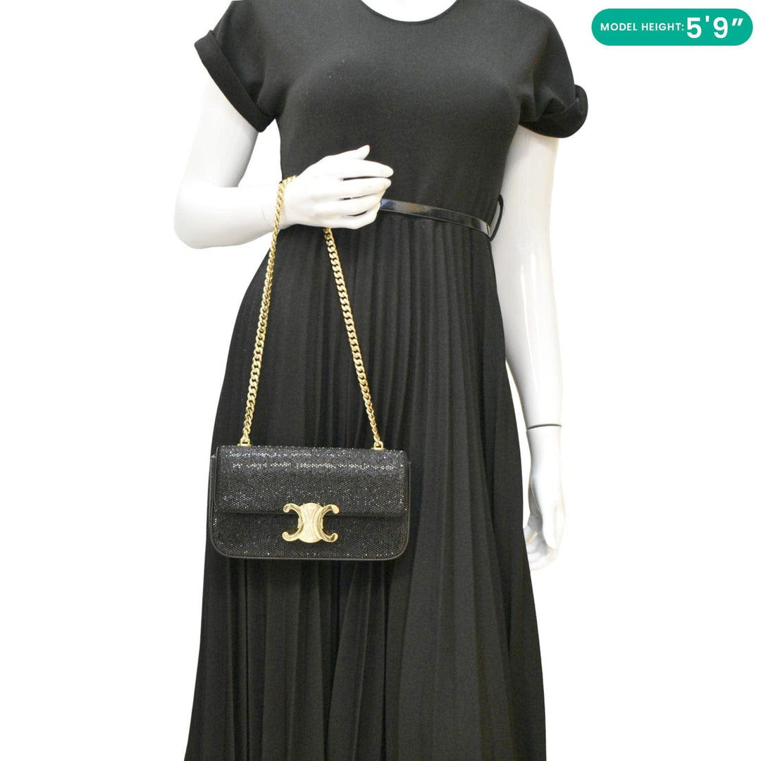 Celine  Triomphe Claude Suede Strass Shoulder Bag Black