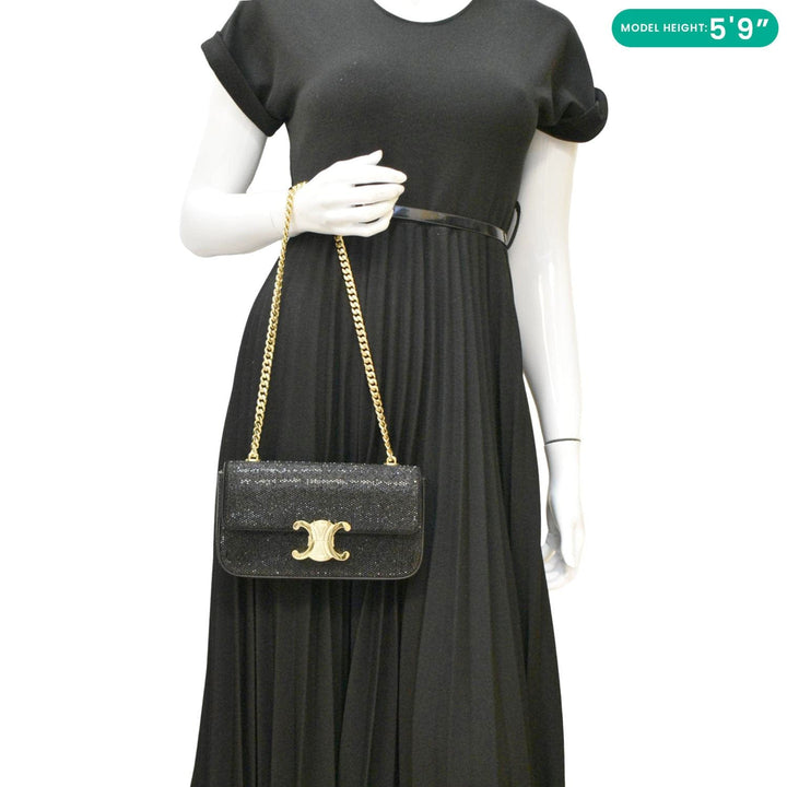 Celine  Triomphe Claude Suede Strass Shoulder Bag Black