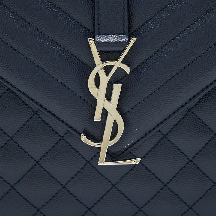 Saint Laurent Envelop Shoulder Bag Calfskin Navy SHW