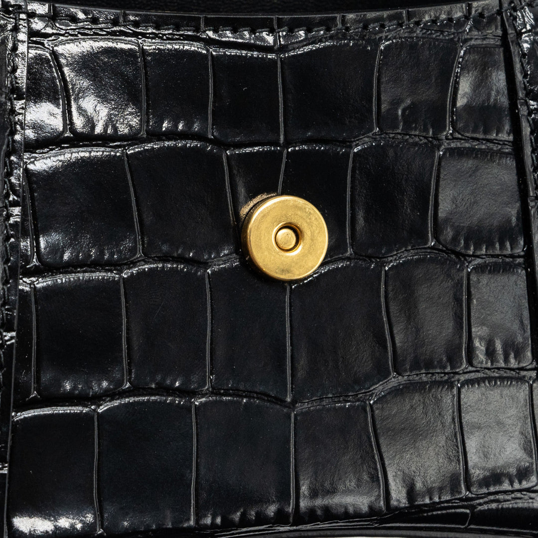 Top Quality Balenciaga Hourglass XS Handbag Crocodile Embossed Black GHW