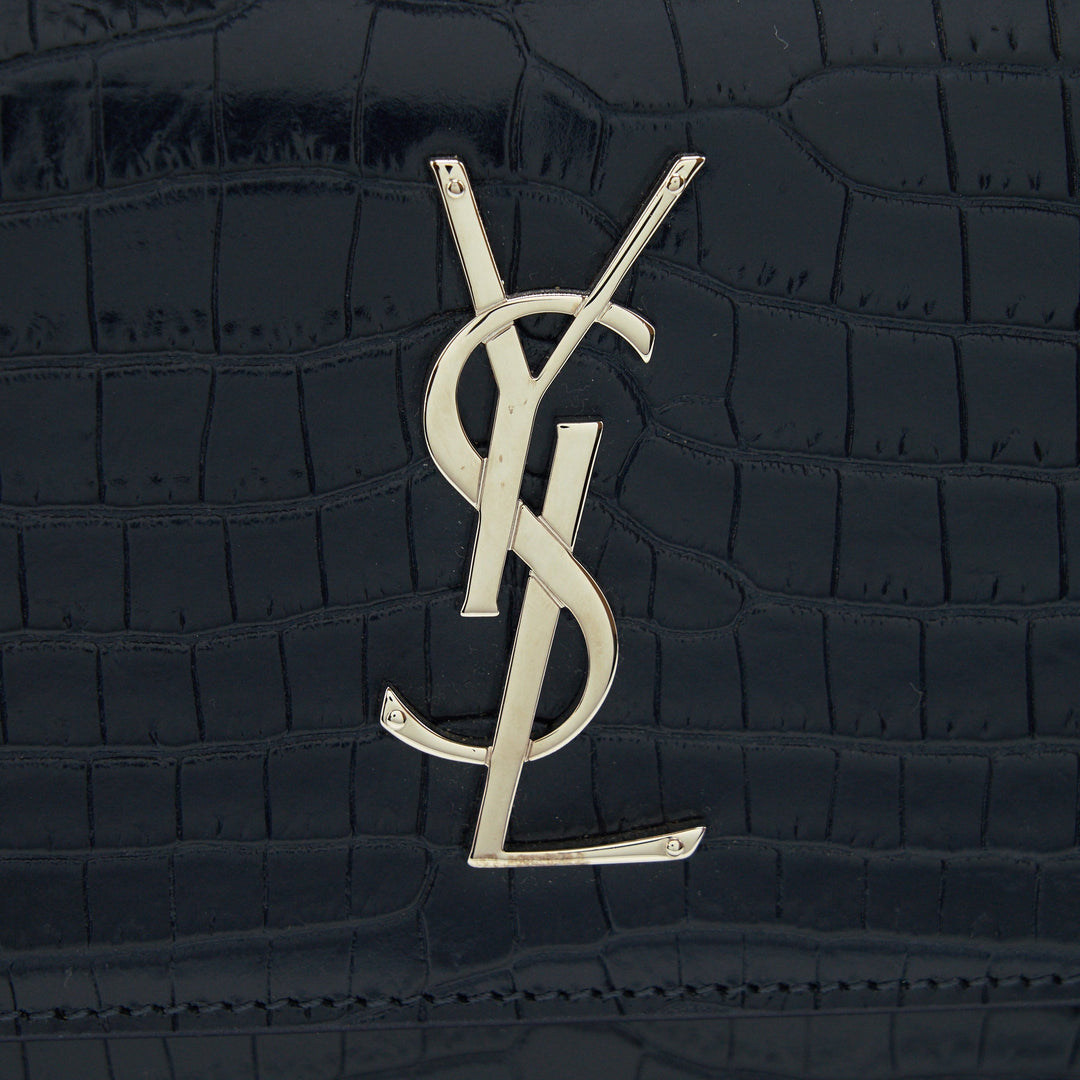 Saint Laurent Medium Sunset Bag croc Embossed calfskin dark blue SHW
