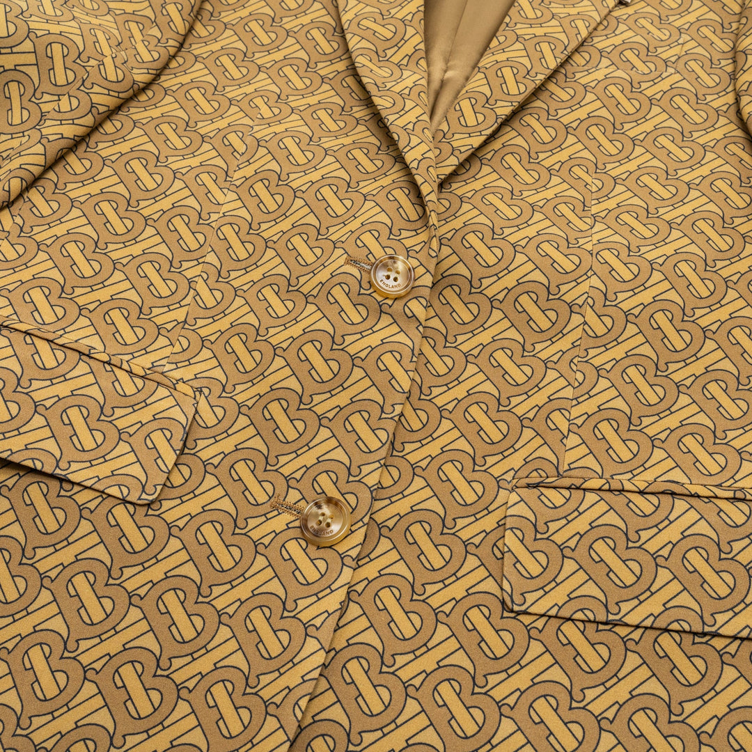 Burberry Size IT36 Monogram Print Slim-Fit Blazer Silk Tawny
