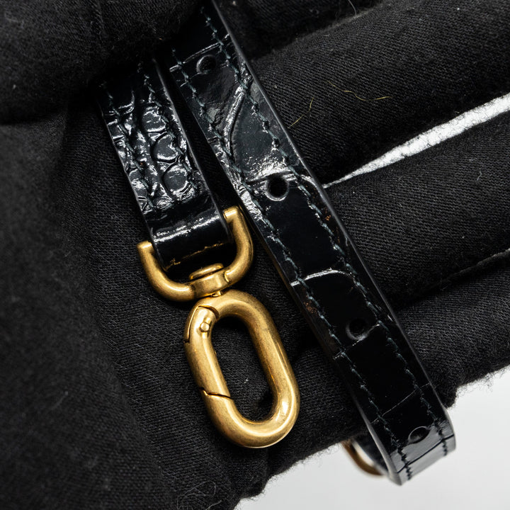 Top Quality Balenciaga Hourglass XS Handbag Crocodile Embossed Black GHW