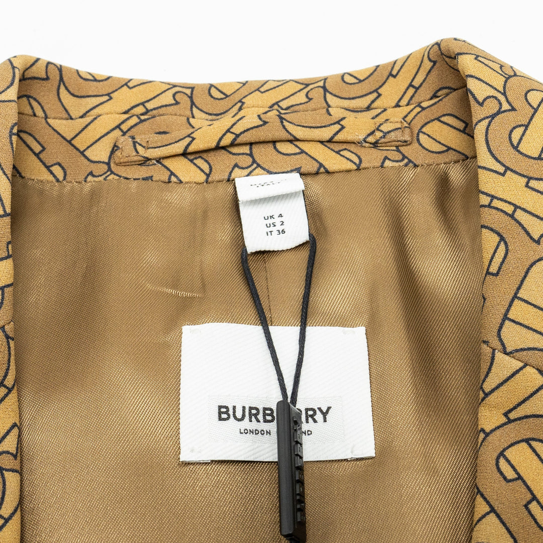 Burberry Size IT36 Monogram Print Slim-Fit Blazer Silk Tawny
