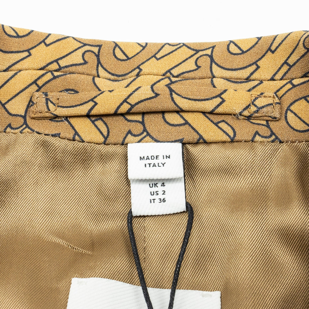 Burberry Size IT36 Monogram Print Slim-Fit Blazer Silk Tawny