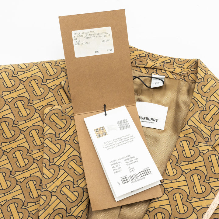 Burberry Size IT36 Monogram Print Slim-Fit Blazer Silk Tawny