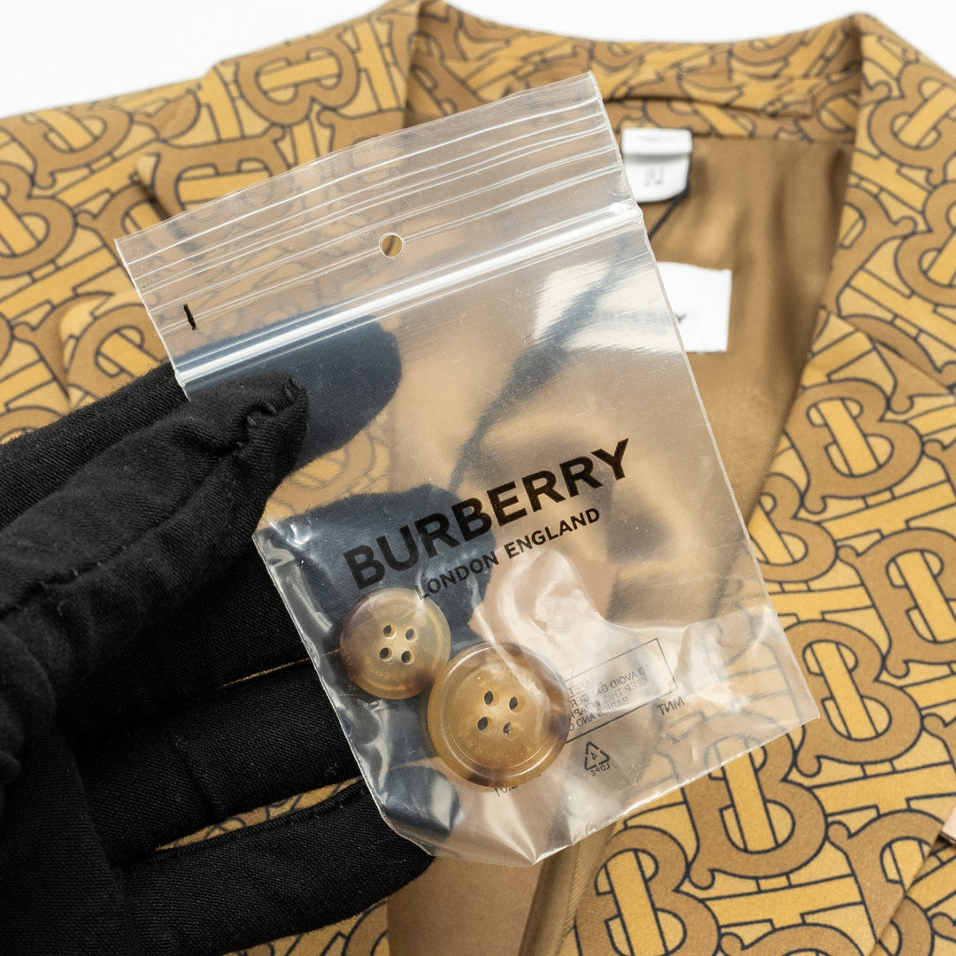 Burberry Size IT36 Monogram Print Slim-Fit Blazer Silk Tawny
