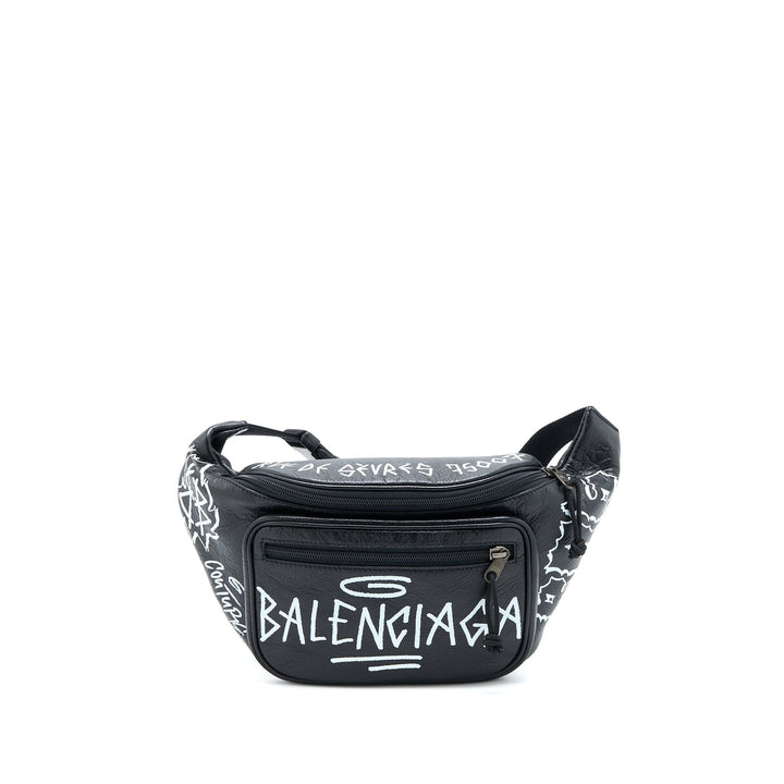 Top Quality Balenciaga Graffiti Waist Bag Leather Black Ruthenium Hardware