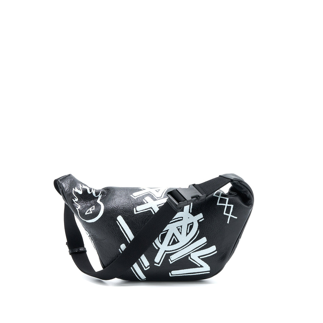 Top Quality Balenciaga Graffiti Waist Bag Leather Black Ruthenium Hardware