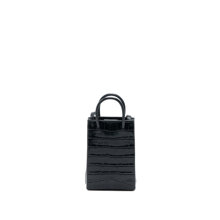 Top Quality Balenciaga Mini Shopping Phone Pouch Coro-Emboss Calfskin Black SHW
