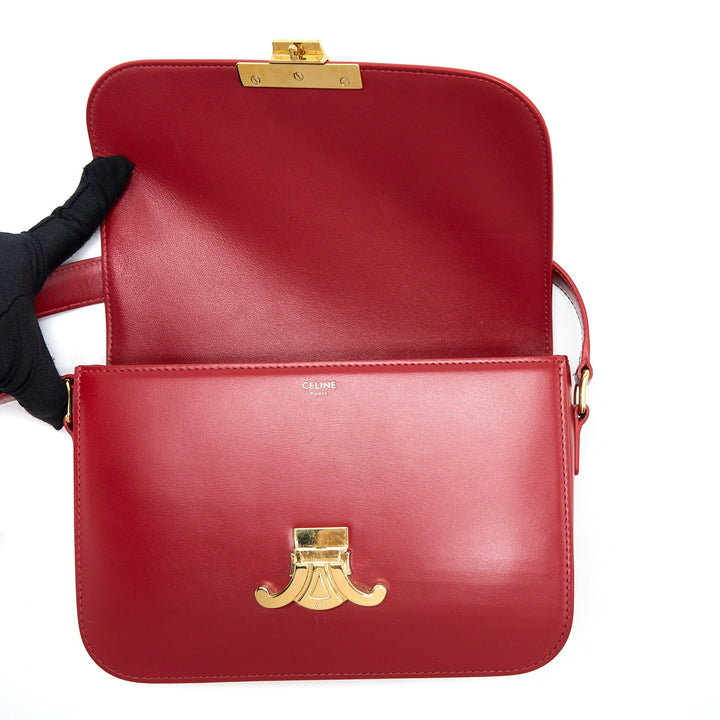 Celine Medium Classique Triomphe Bag Shiny Calfskin Red