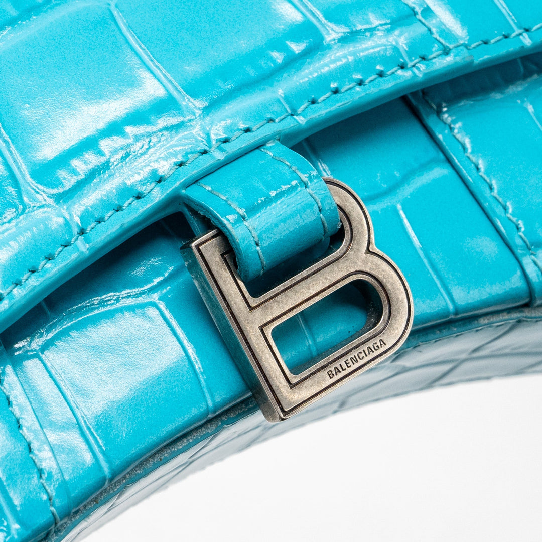 Top Quality Balenciaga Mini Hourglass embossed calfskin blue SHW