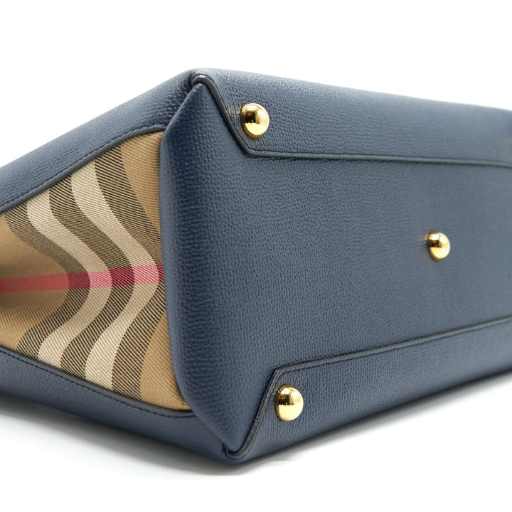 Burberry Leather/ Canvas Tote Bag Navy GHW