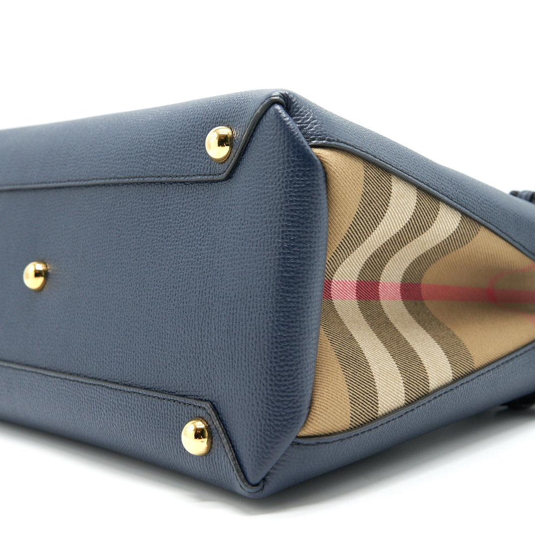 Burberry Leather/ Canvas Tote Bag Navy GHW