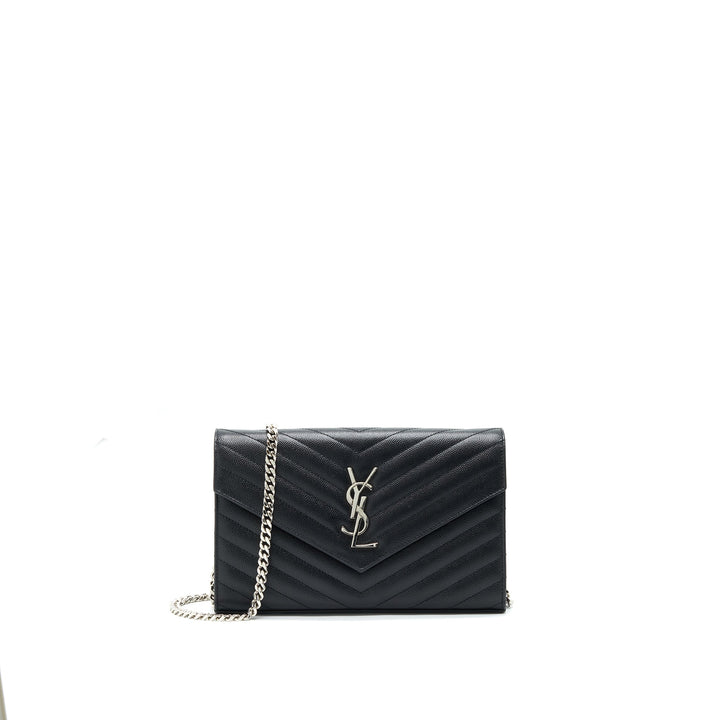Saint Laurent Envelope Chain Wallet Black with SHW