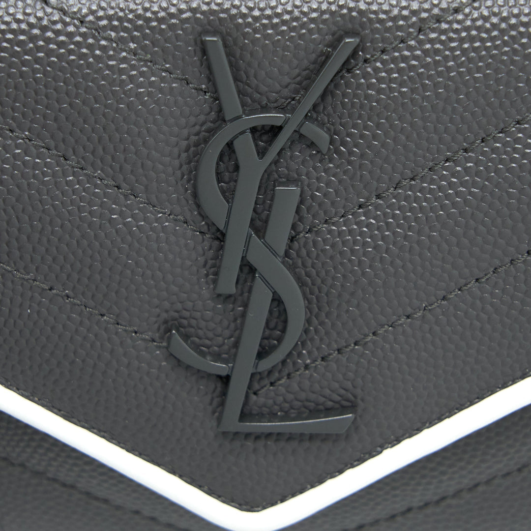 Saint Laurent Small Flap Wallet Grained Calfskin Grey/White SHW