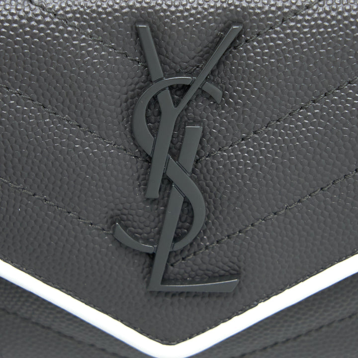 Saint Laurent Small Flap Wallet Grained Calfskin Grey/White SHW