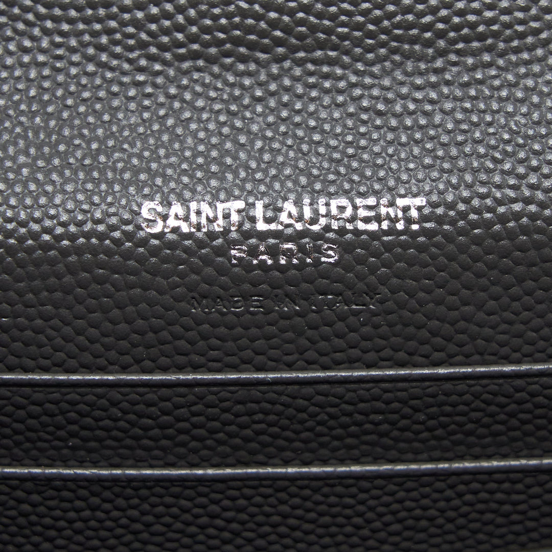 Saint Laurent Small Flap Wallet Grained Calfskin Grey/White SHW