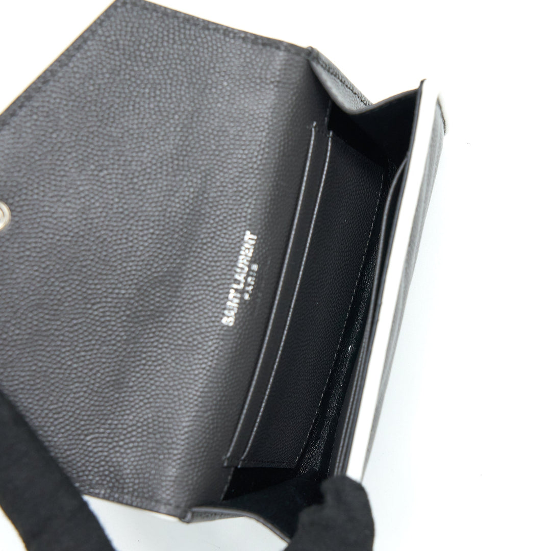 Saint Laurent Small Flap Wallet Grained Calfskin Grey/White SHW