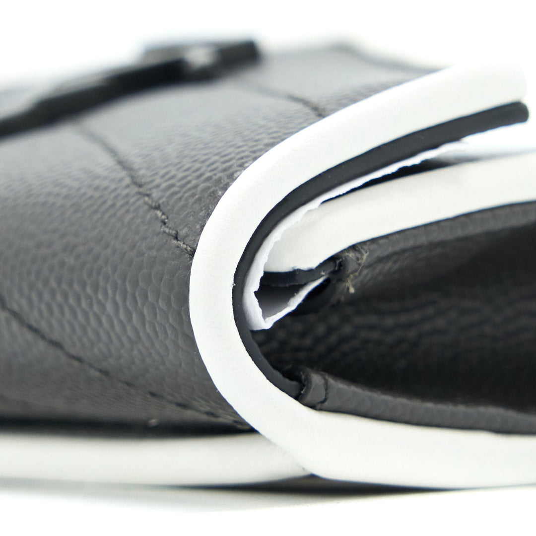 Saint Laurent Small Flap Wallet Grained Calfskin Grey/White SHW