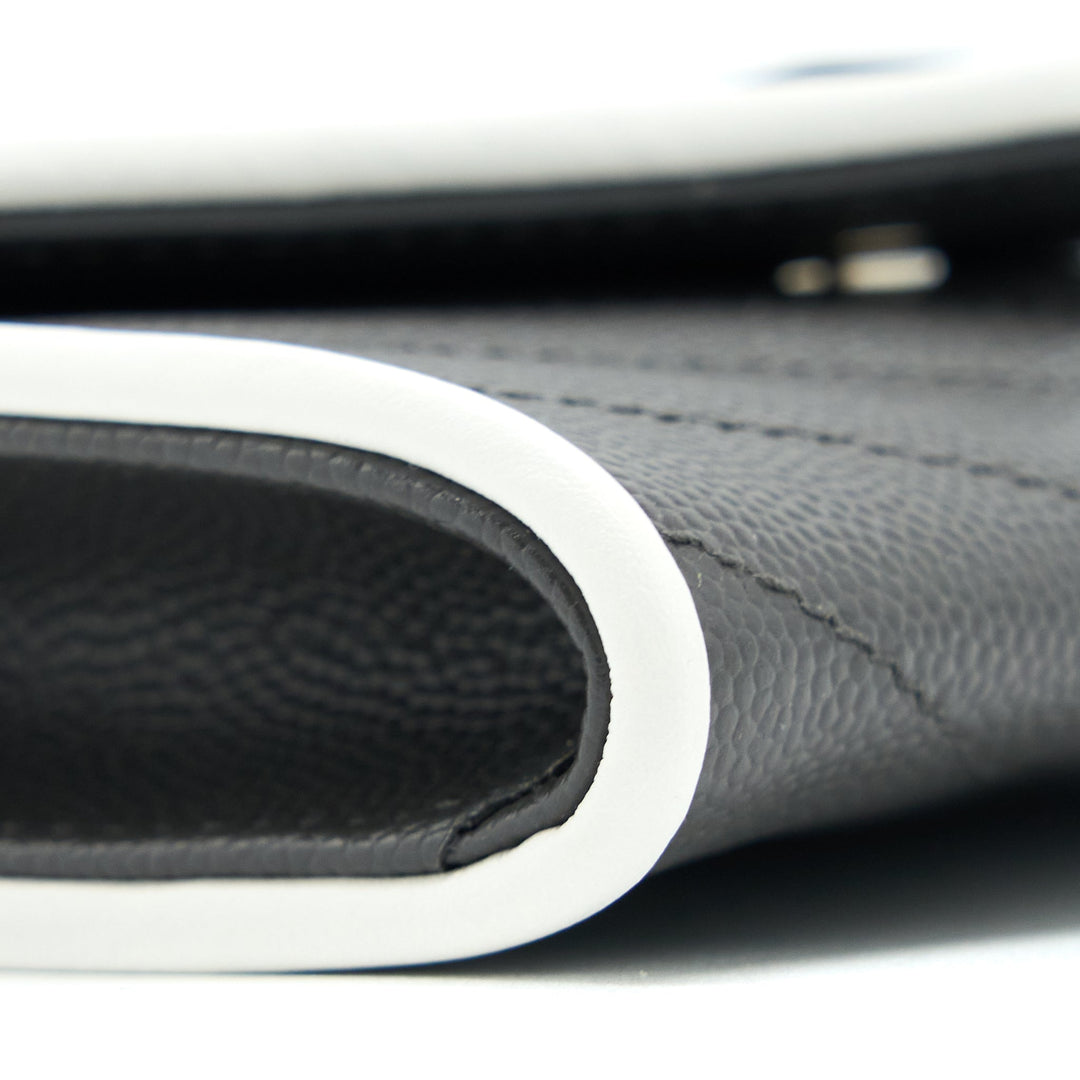 Saint Laurent Small Flap Wallet Grained Calfskin Grey/White SHW