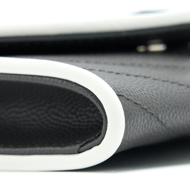 Saint Laurent Small Flap Wallet Grained Calfskin Grey/White SHW