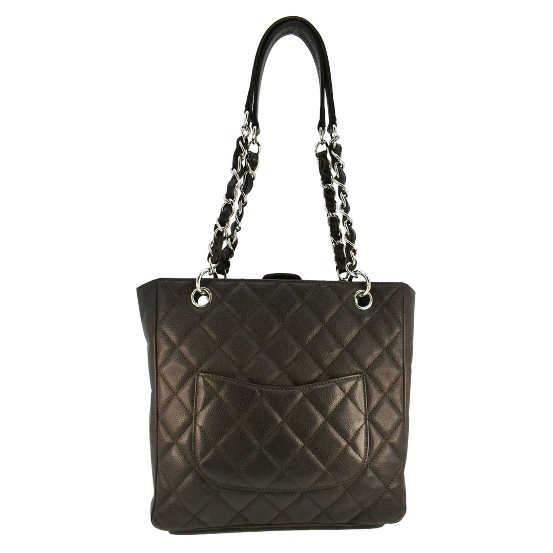 Top Quality Chanel Petite Quilted Caviar Leather Shopping Tote Shoulder Bag Dark Brown
