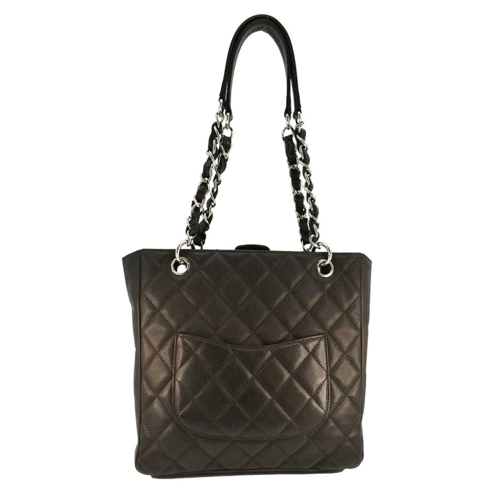Top Quality Chanel Petite Quilted Caviar Leather Shopping Tote Shoulder Bag Dark Brown