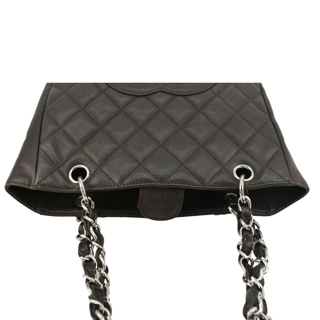 Top Quality Chanel Petite Quilted Caviar Leather Shopping Tote Shoulder Bag Dark Brown
