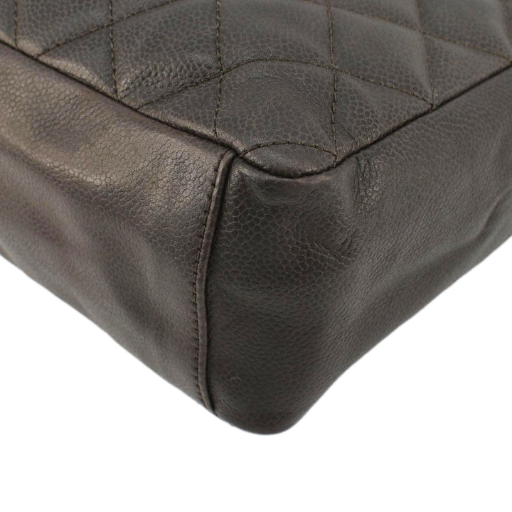 Top Quality Chanel Petite Quilted Caviar Leather Shopping Tote Shoulder Bag Dark Brown