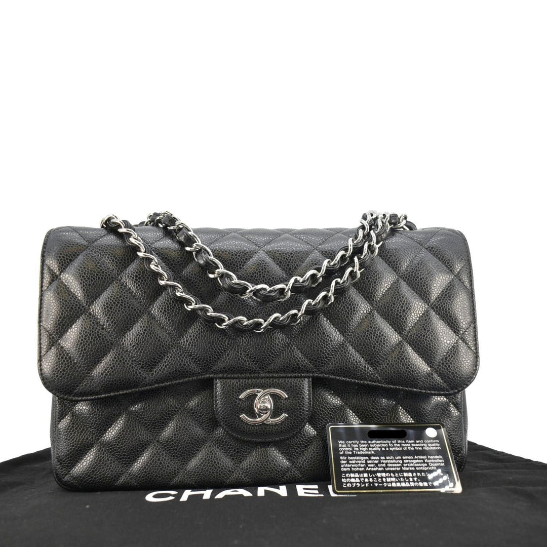 Top Quality Chanel Jumbo Classic Double Flap Quilted Caviar Leather Shoulder Bag Black