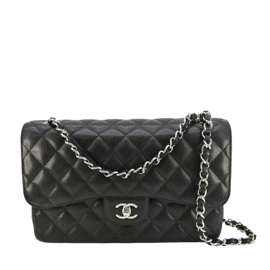 Top Quality Chanel Jumbo Classic Double Flap Quilted Caviar Leather Shoulder Bag Black