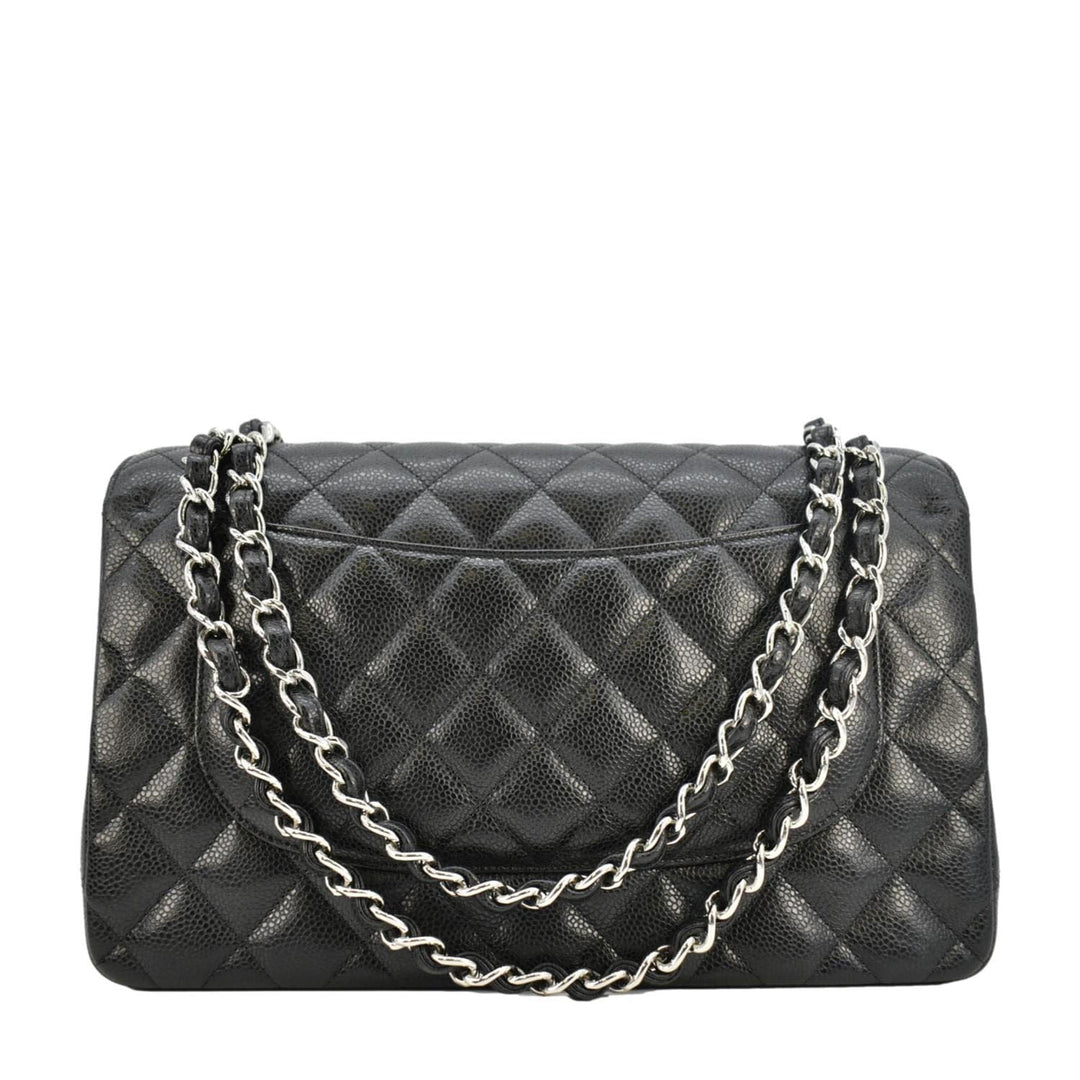 Top Quality Chanel Jumbo Classic Double Flap Quilted Caviar Leather Shoulder Bag Black